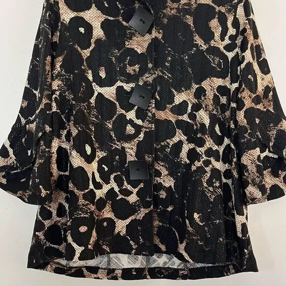 Ali Miles Statement Jacket Petite Small Animal Print Oversized Buttons Lagenlook - Picture 3 of 9